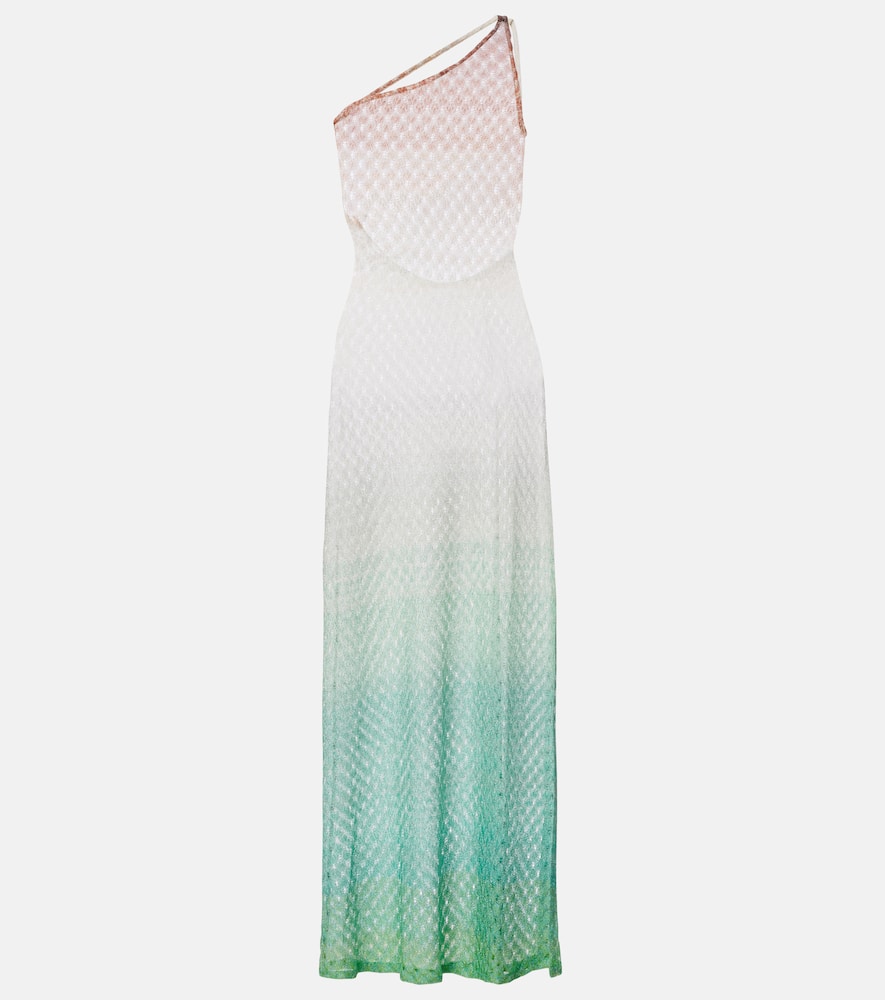 Open-knit one-shoulder lamé beach cover-up
