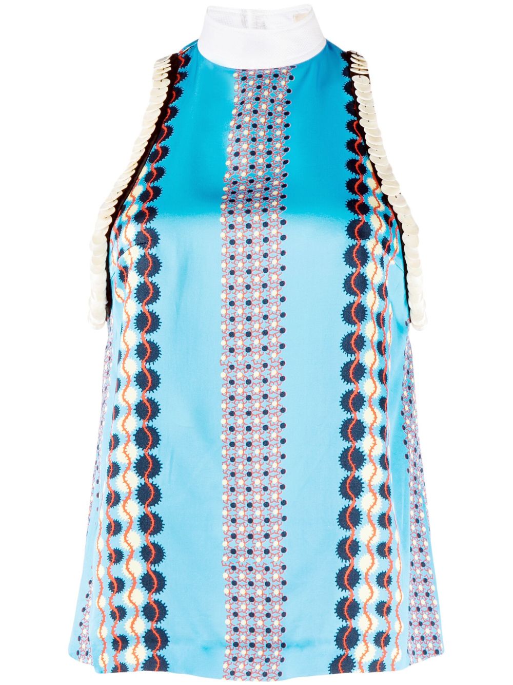 Sleeveless satin printed top - Blue
