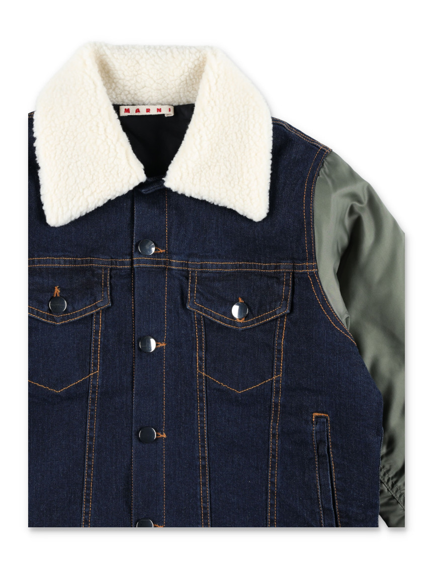 Girls Navy Blue Color Block Jacket