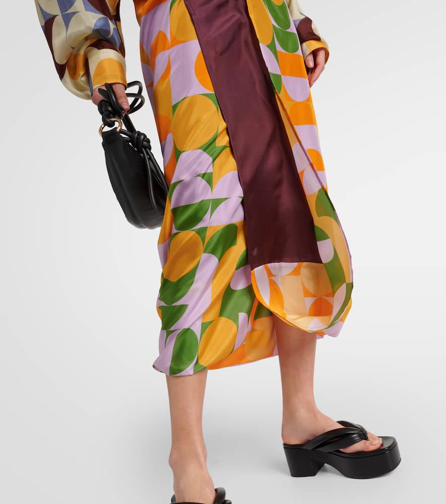 Printed silk satin maxi skirt