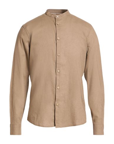 Man Shirt Light brown Size M Linen, Cotton