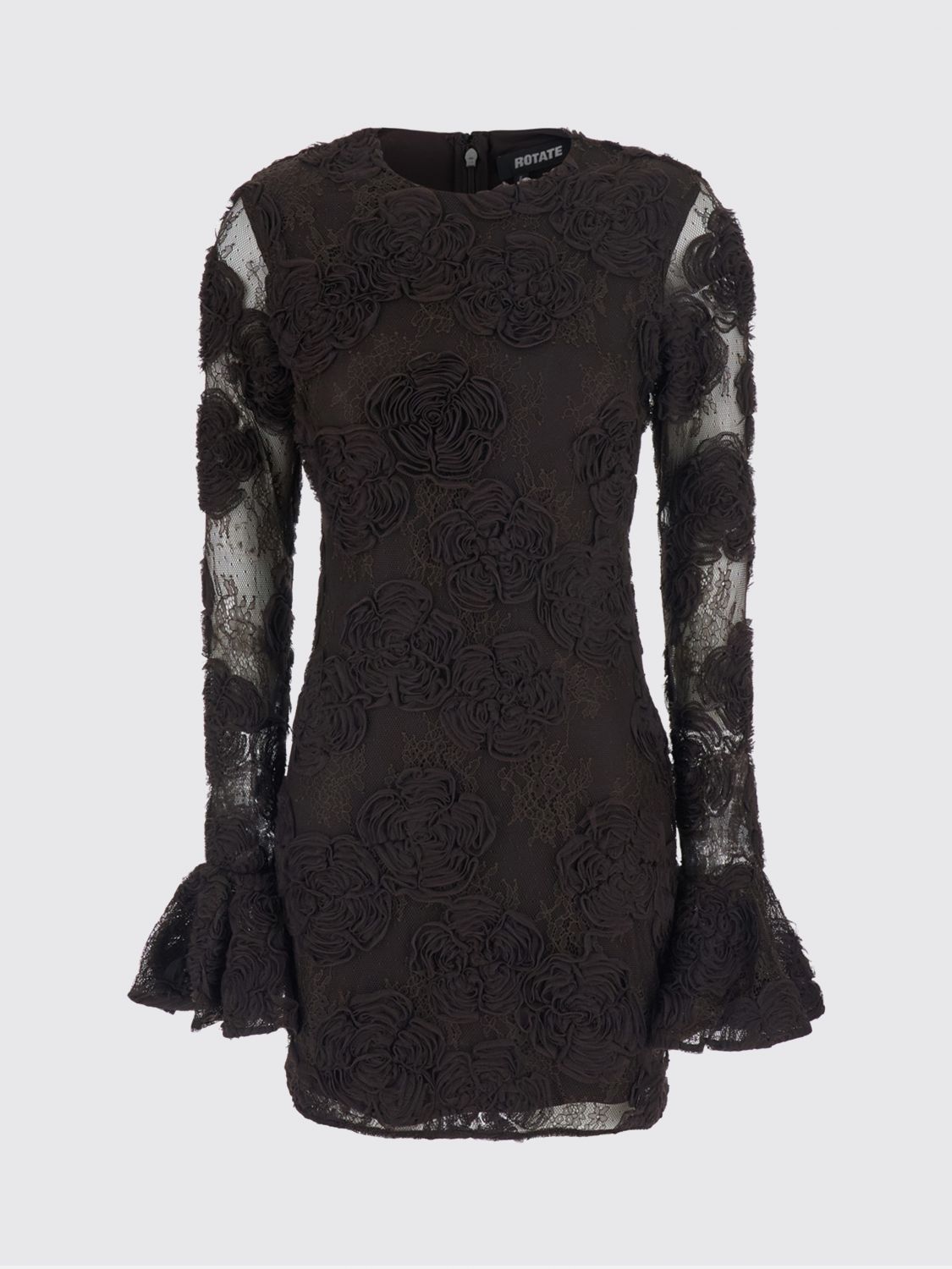 ROTATE 3d Flower Longsleeve Mini Dress in Brown. - 32 also , 38, 40