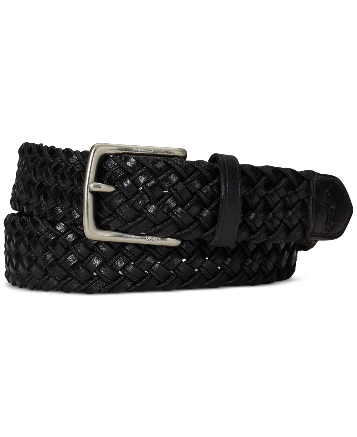 Men's Leather & Braided Cord Woven Belt - Black/black