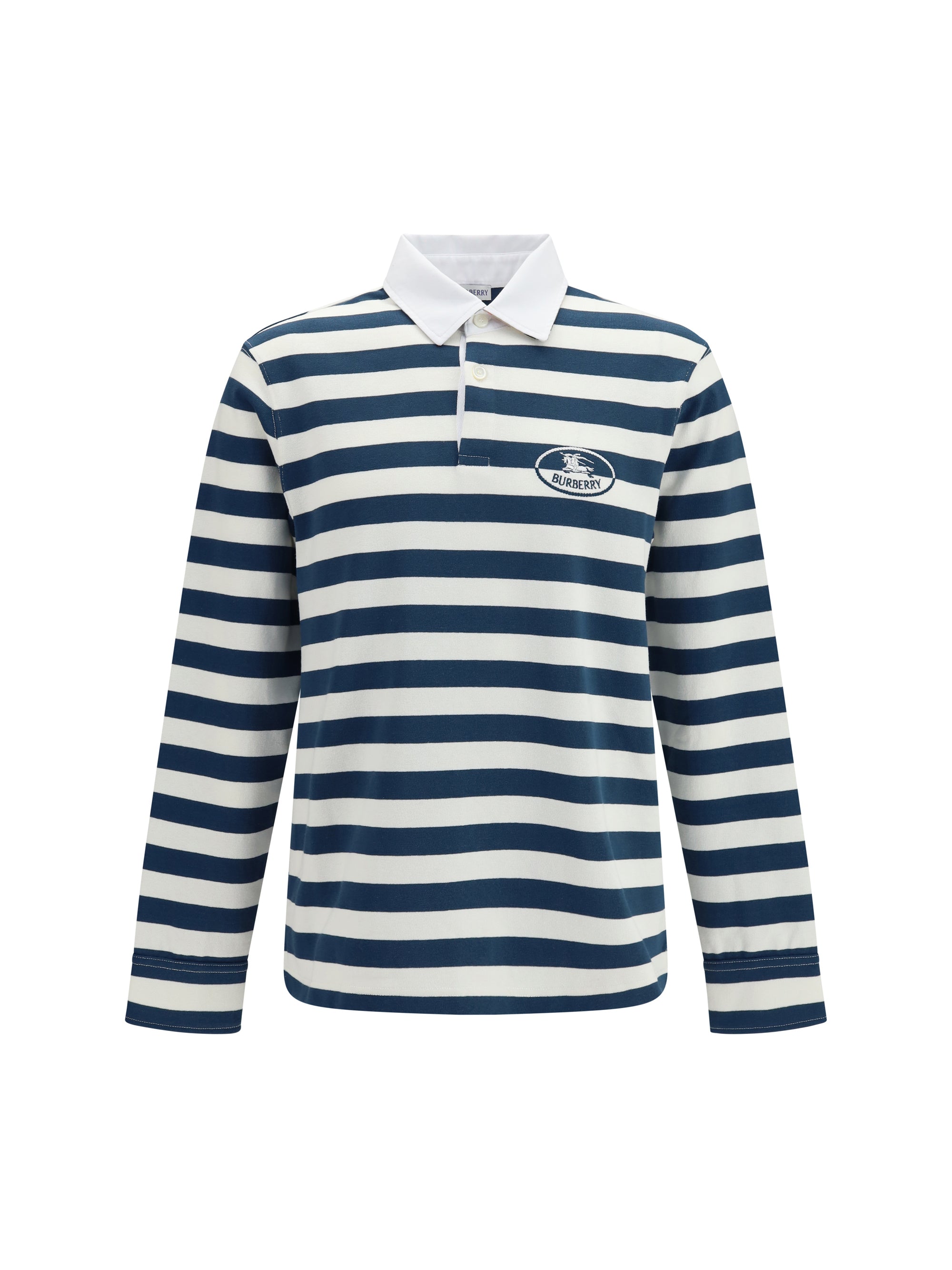 Striped Long-Sleeve Cotton Polo — Navy