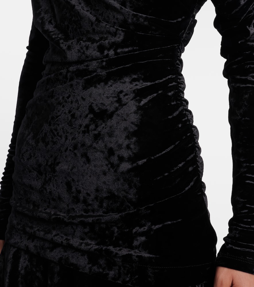 Ruched asymmetric velvet minidress