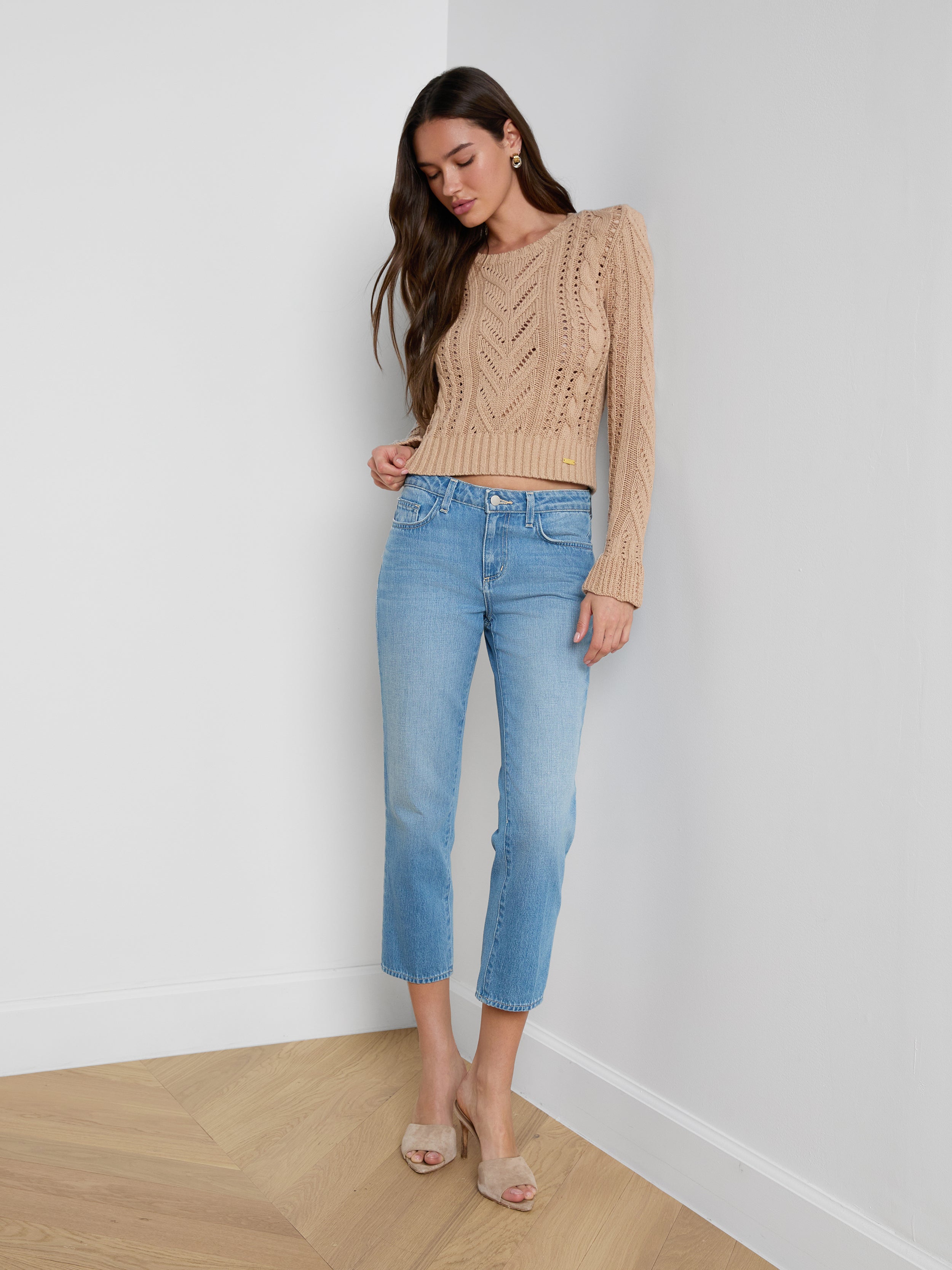 Mio Cabled Pullover In Soft Camel
