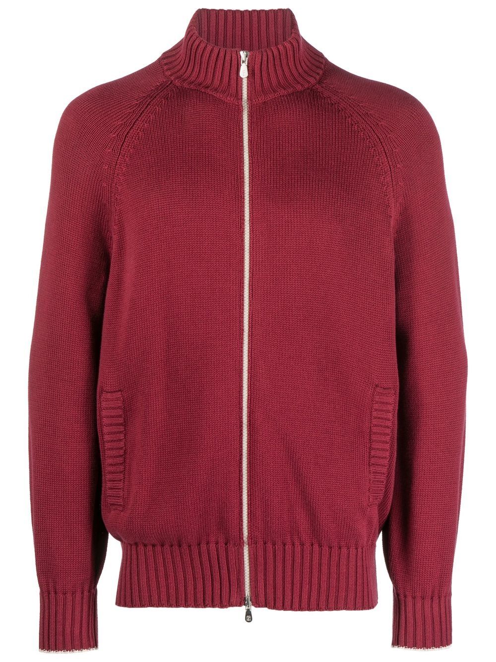 Zip-front high-neck knitted cardigan - Red