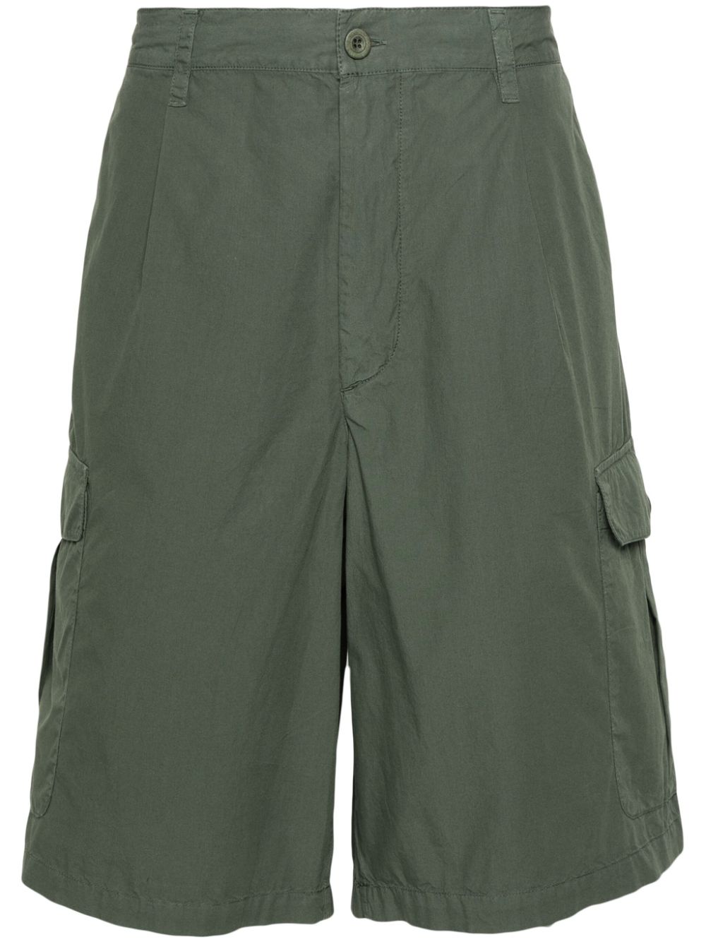 Pleat-detail cotton cargo shorts - Green