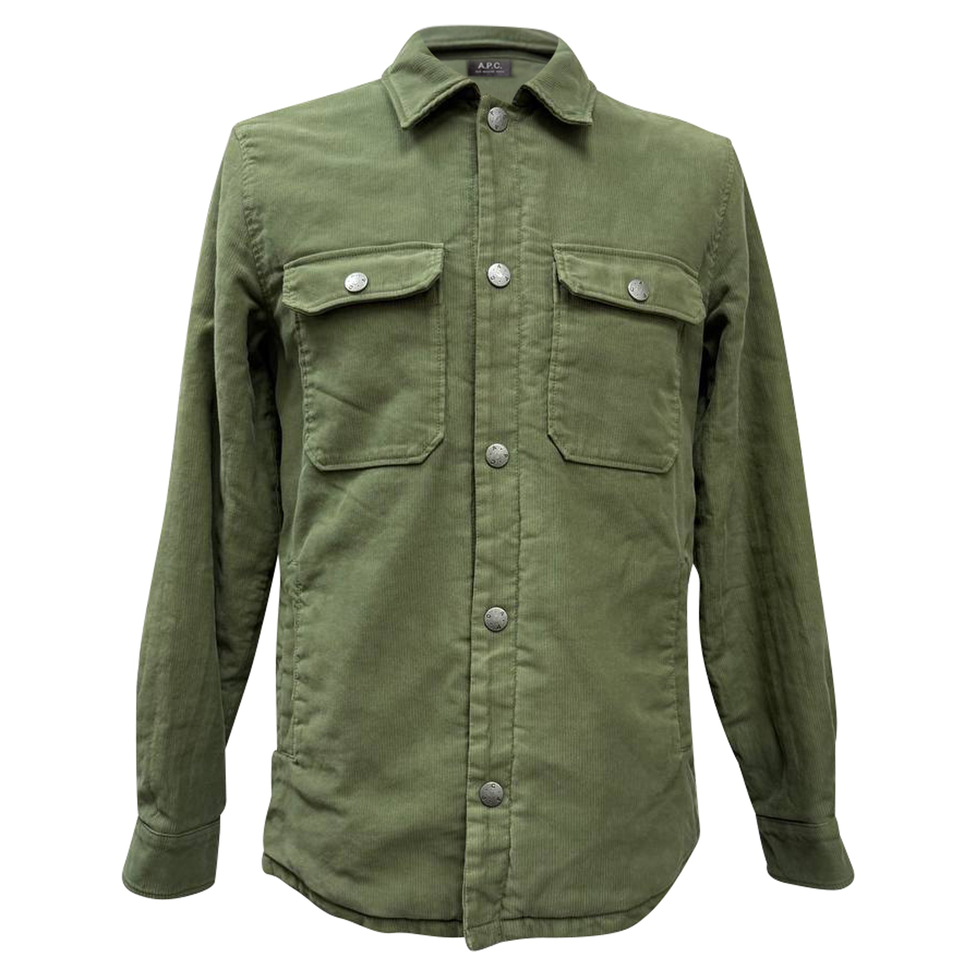 A. P.C. Alex Button-Down Jacket in Green Cotton