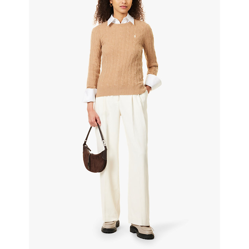 Womens Collection Camel Melange Logo-embroidered Cable-knit Wool and Cashmere Jumper 