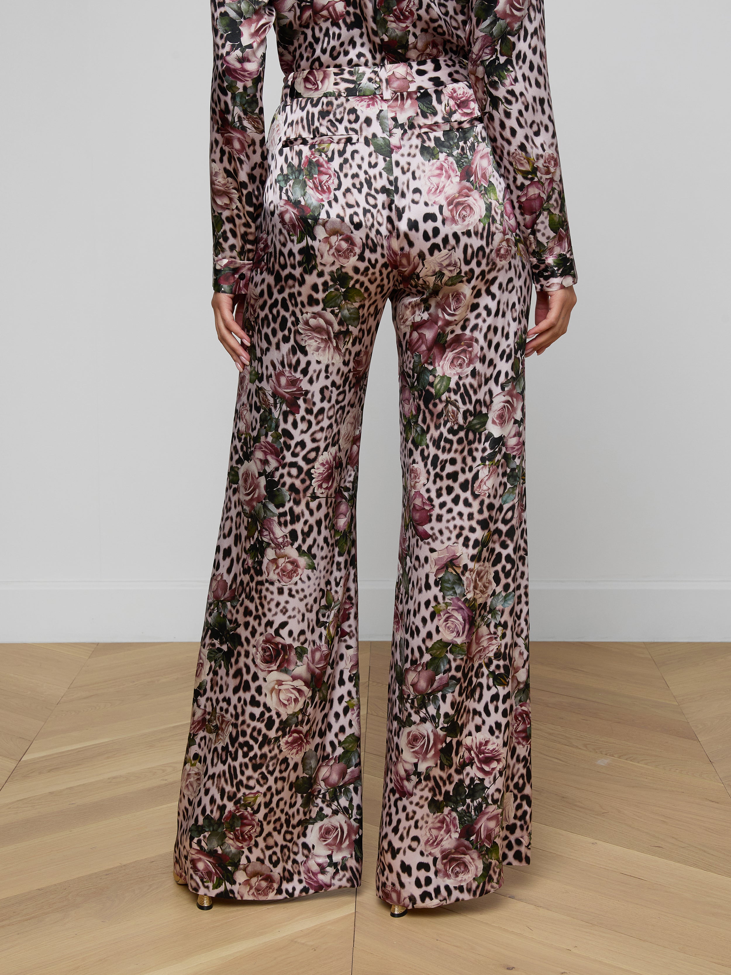 Pilar Silk Wide-Leg Pants In Multi Small Rose Cheetah
