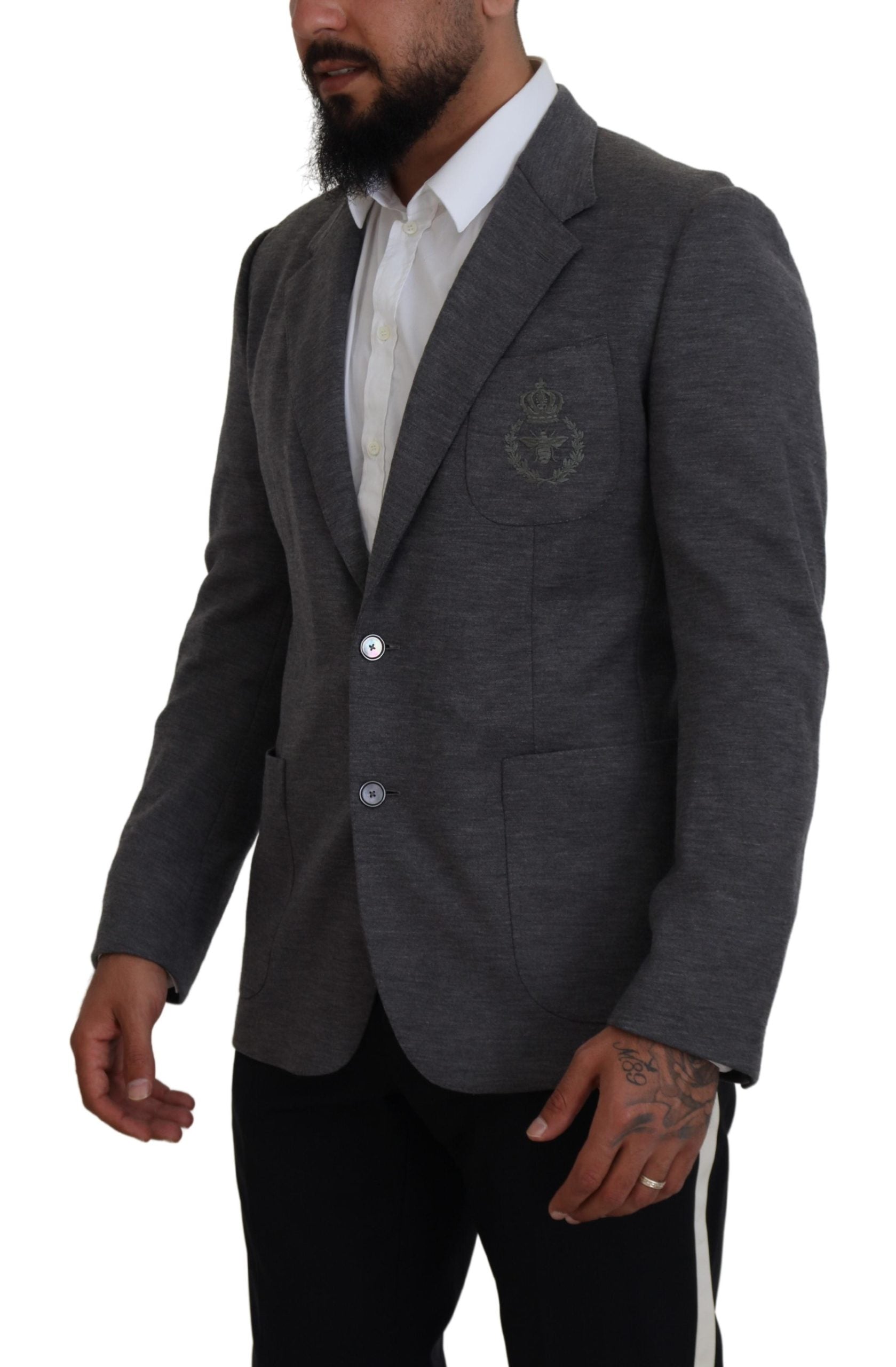Wool Stretch Single-Breasted Blazer — Gray