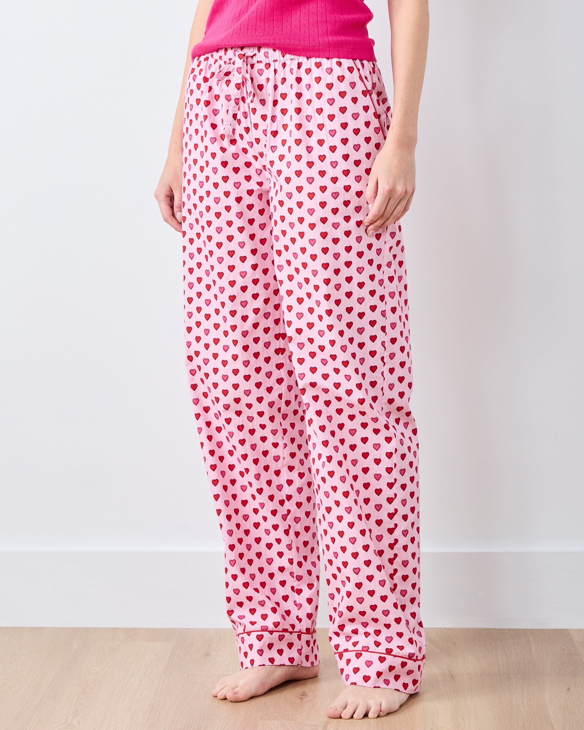 Organic Cotton Pajama Pants in Candy Hearts | Women's Plus 5X | Pink | Sleepwear