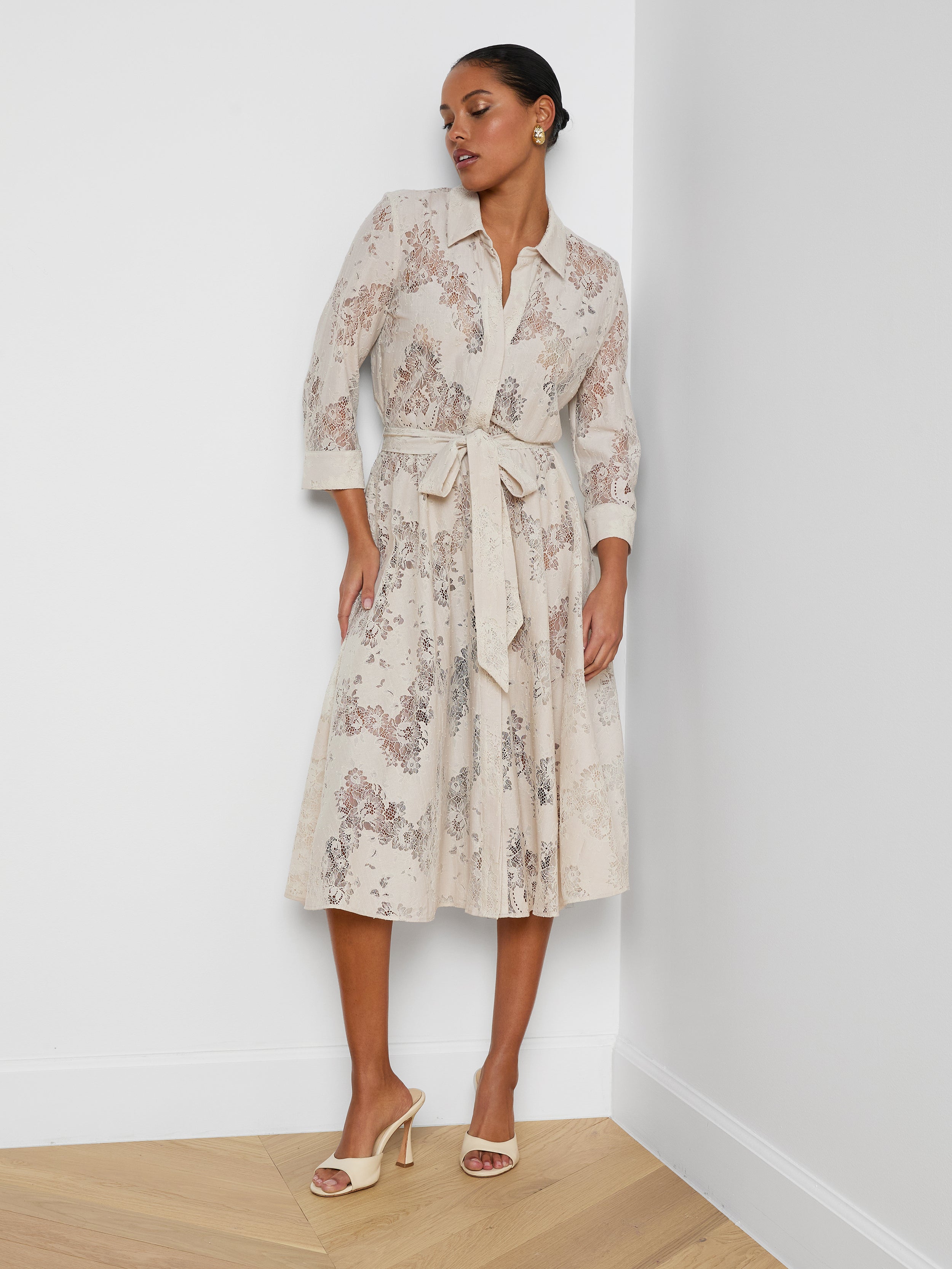 Ralphie Lace Midi Dress In Champagne