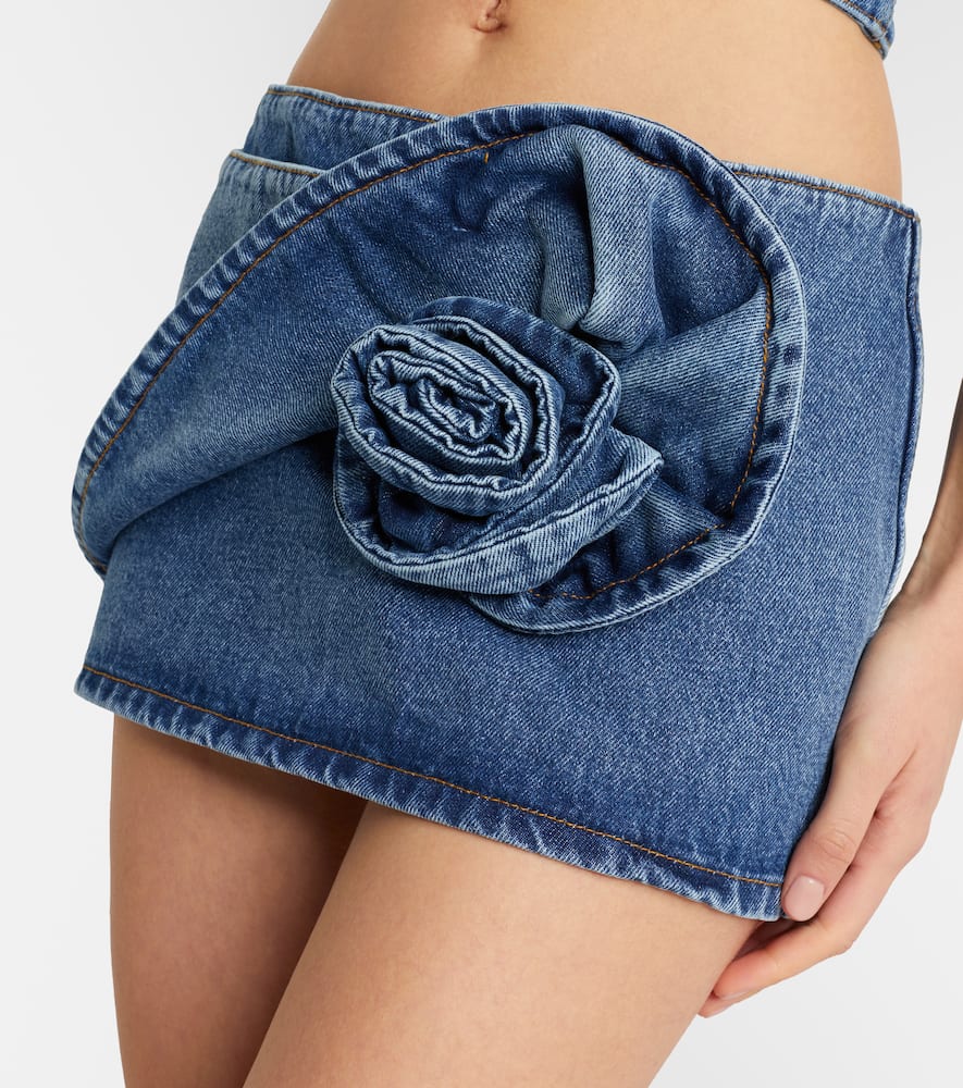 Floral-appliqué denim miniskirt