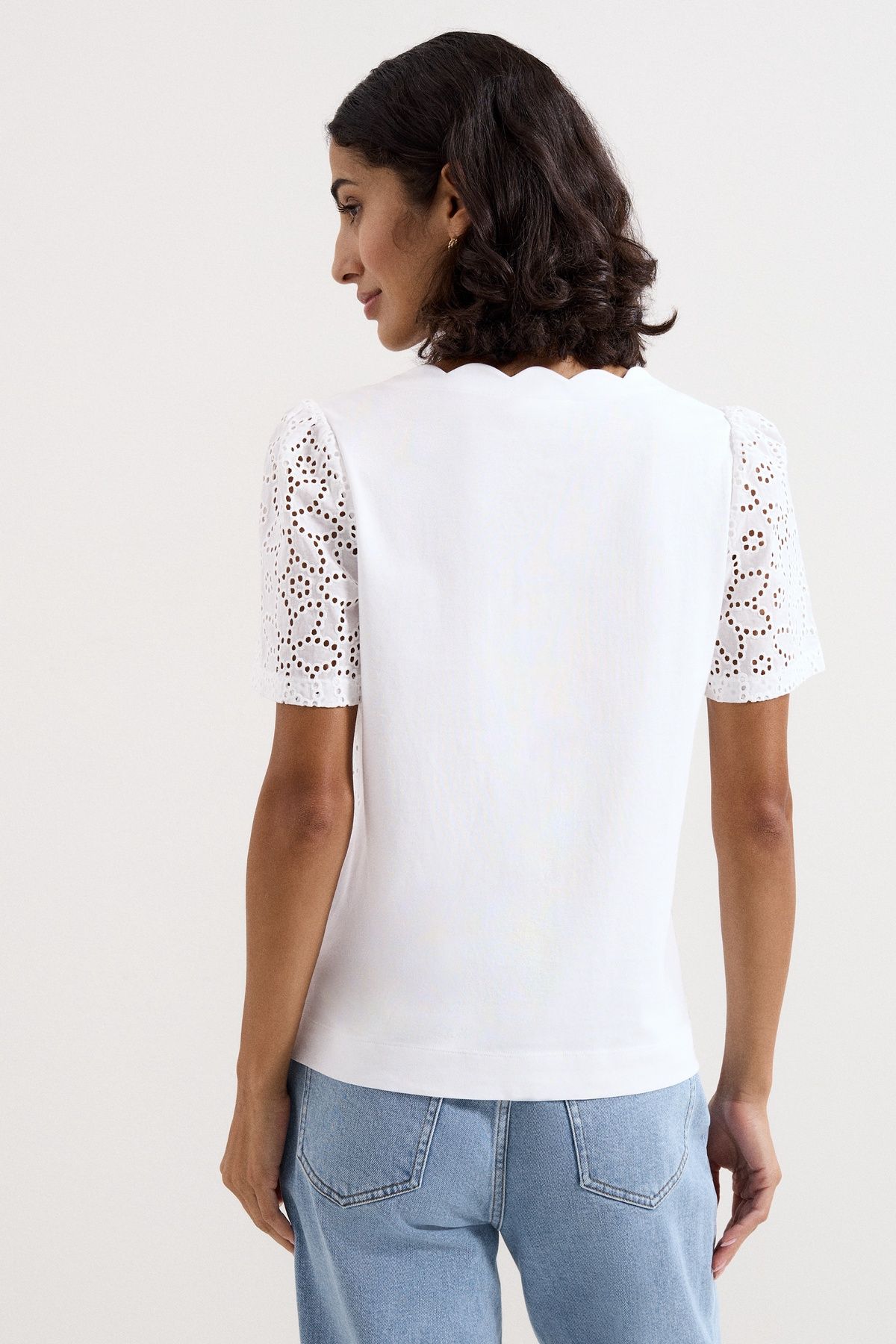 Phase Eight Freya Scallop V-Neck T-Shirt In White