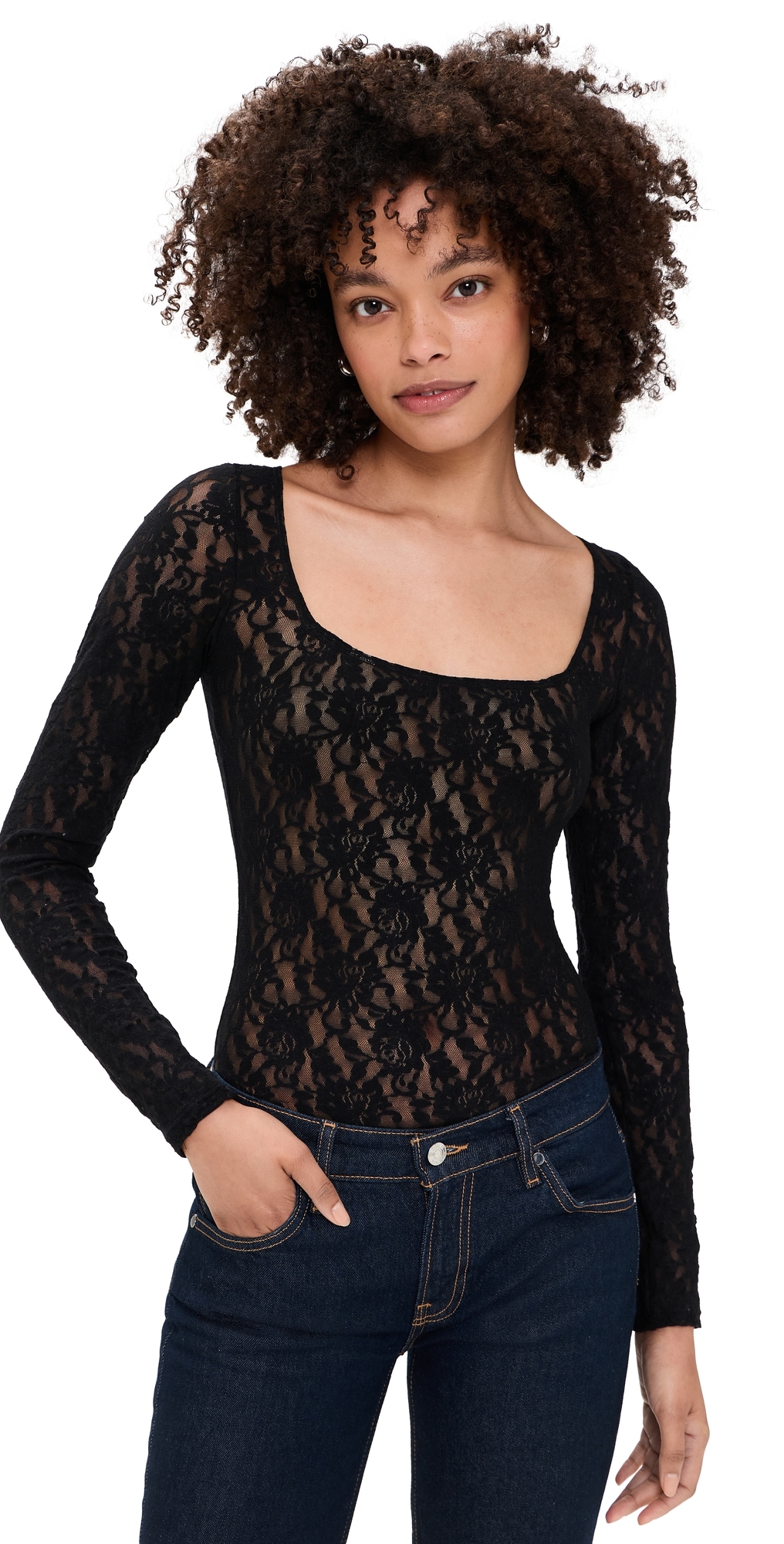 Lace Thong Bodysuit Black