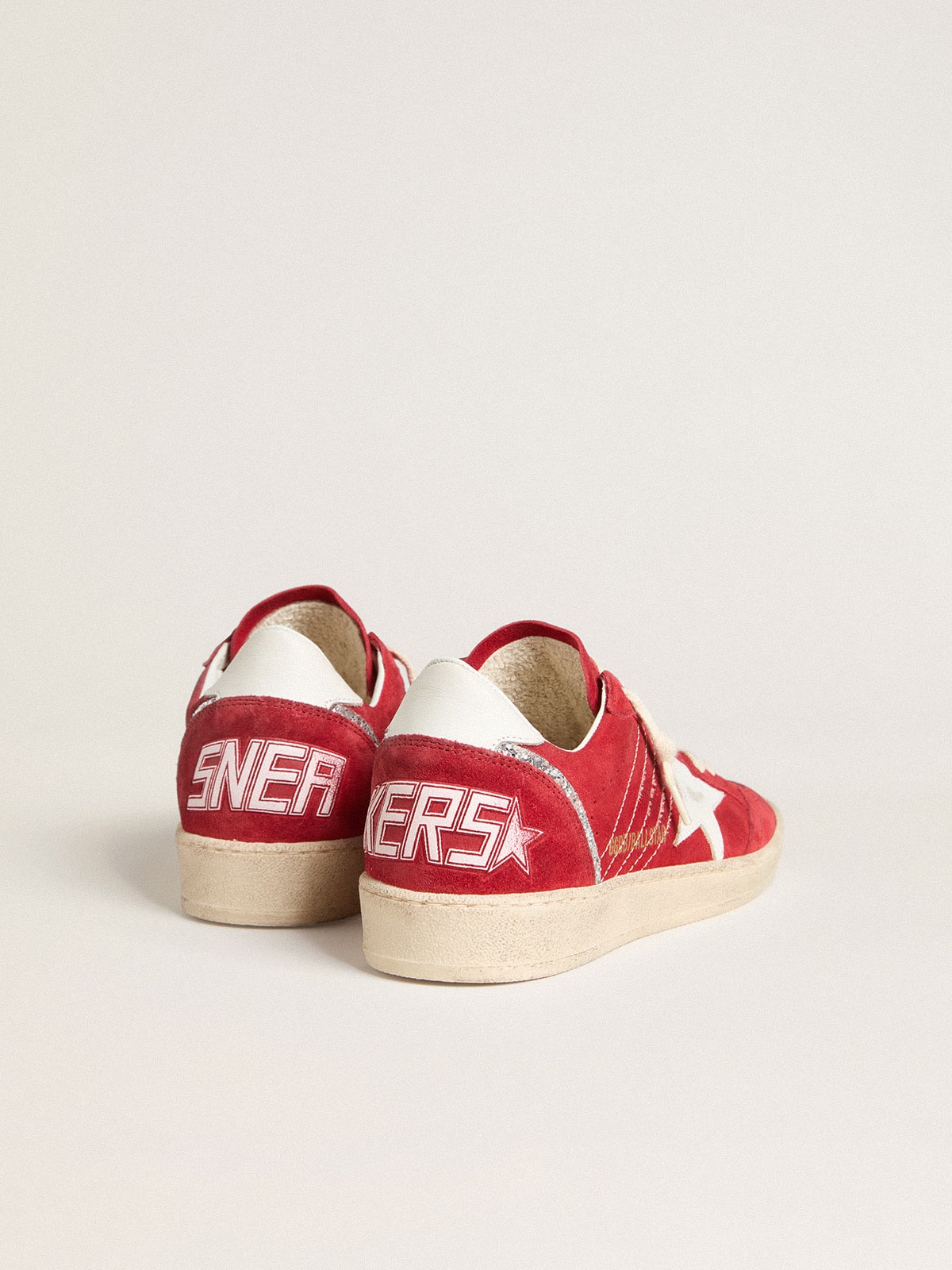 Golden Goose - Ball Star In Red Suede With White Leather Star And Heel Tab, Woman, Size: 35