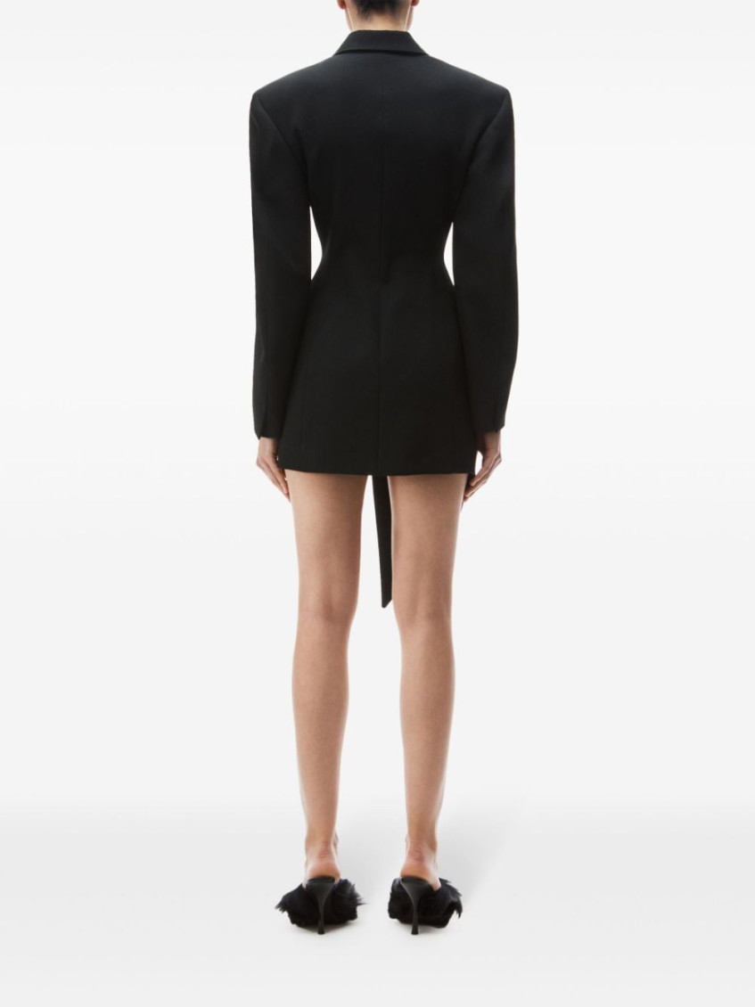 Asymmetric blazer wool-twill mini dress - Black