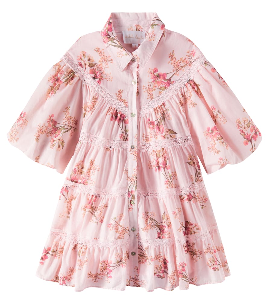 Floral tiered cotton shirt dress