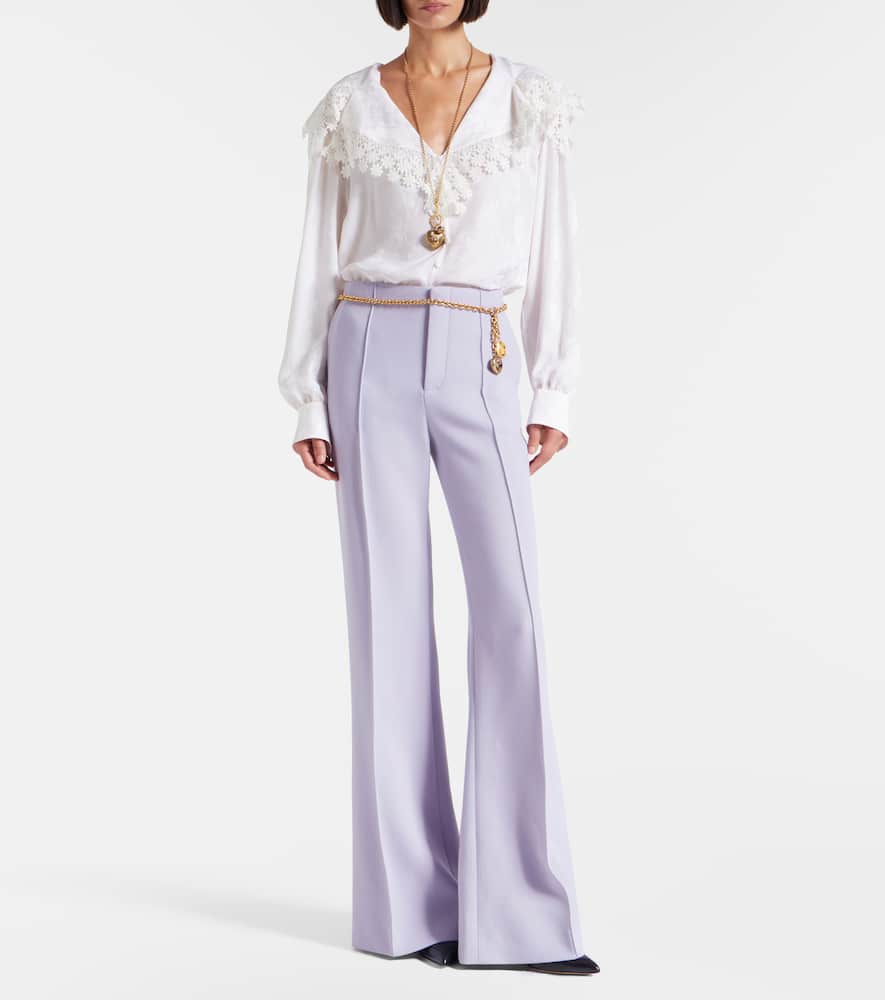Chloé Lace-trimmed floral jacquard silk blouse