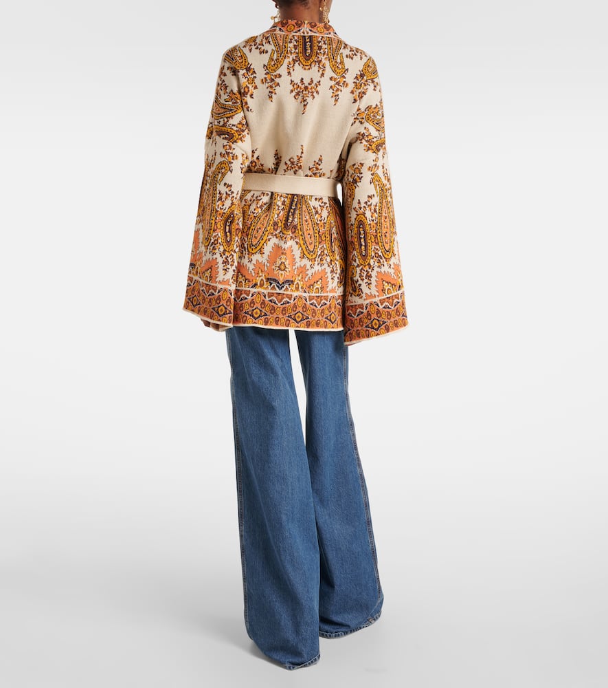 Jacquard cotton-blend wrap cardigan
