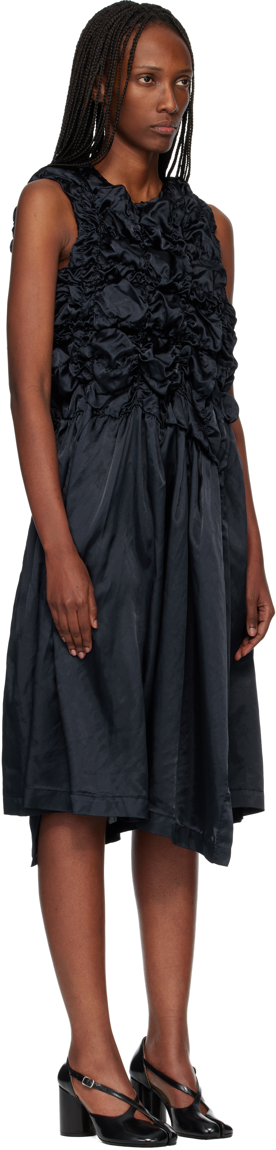 Navy Satin Thin Garment Dyed Midi Dress