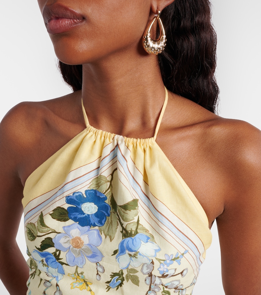 Floral linen and cotton crop top
