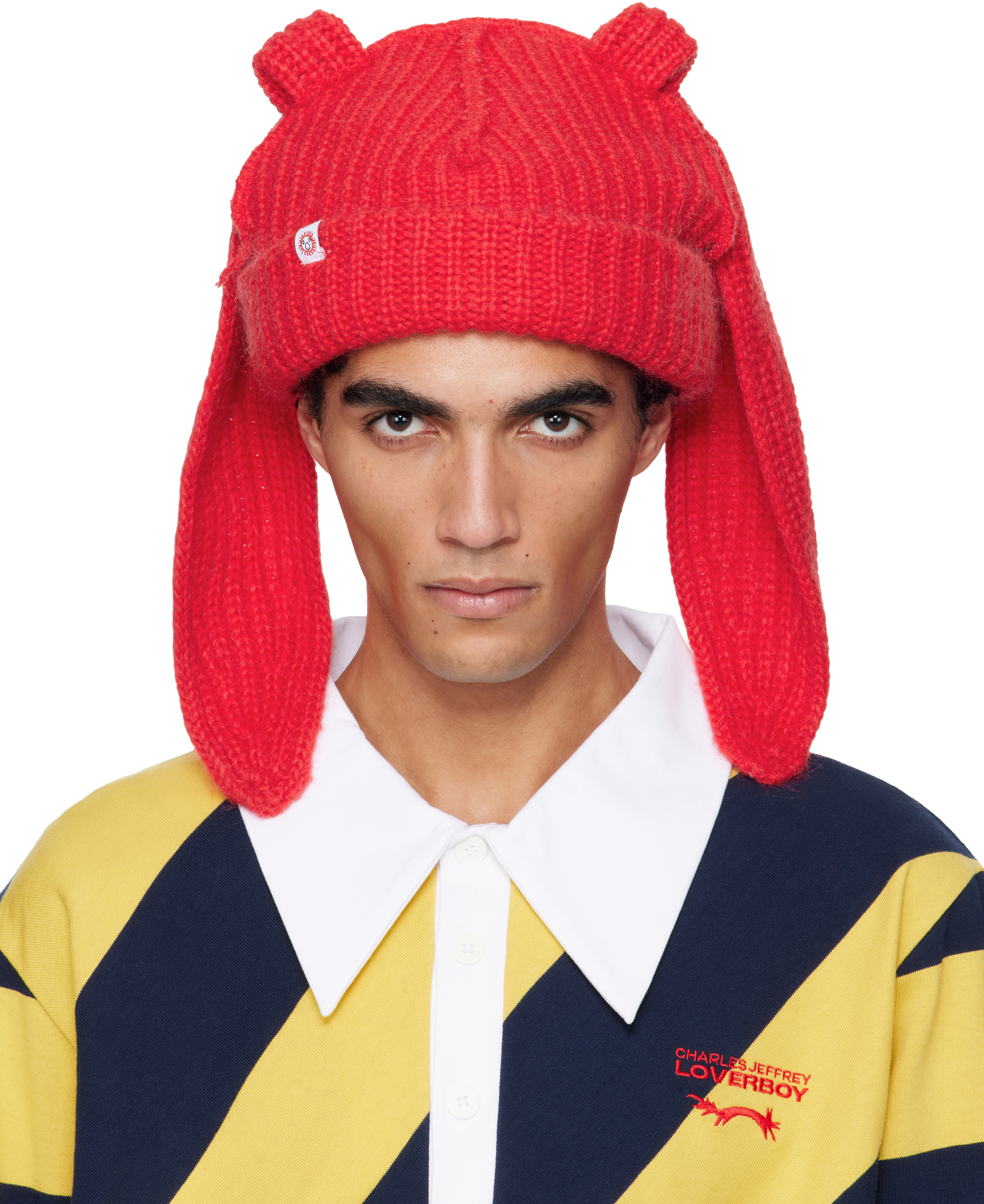 Red Mohair Chunky Rabbit Beanie