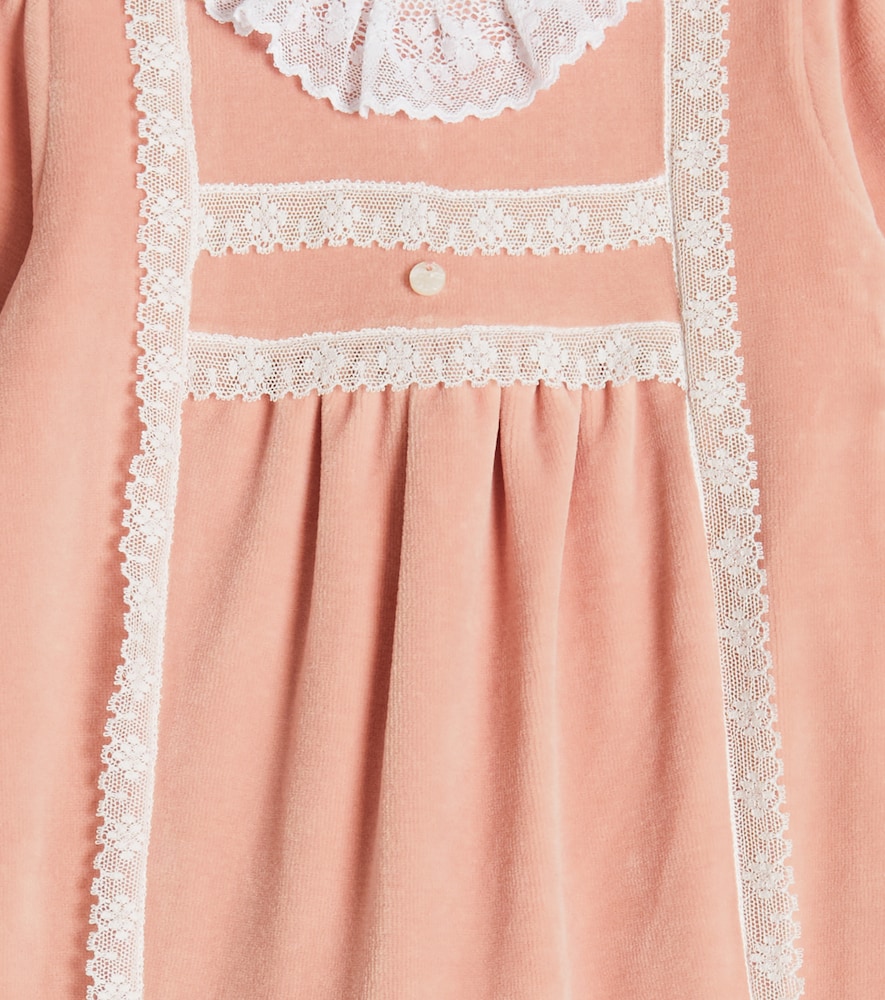 Baby lace-trimmed velvet onesie