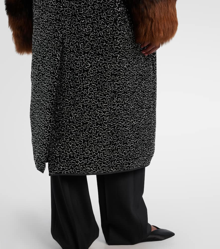 Embellished shearling-trimmed coat