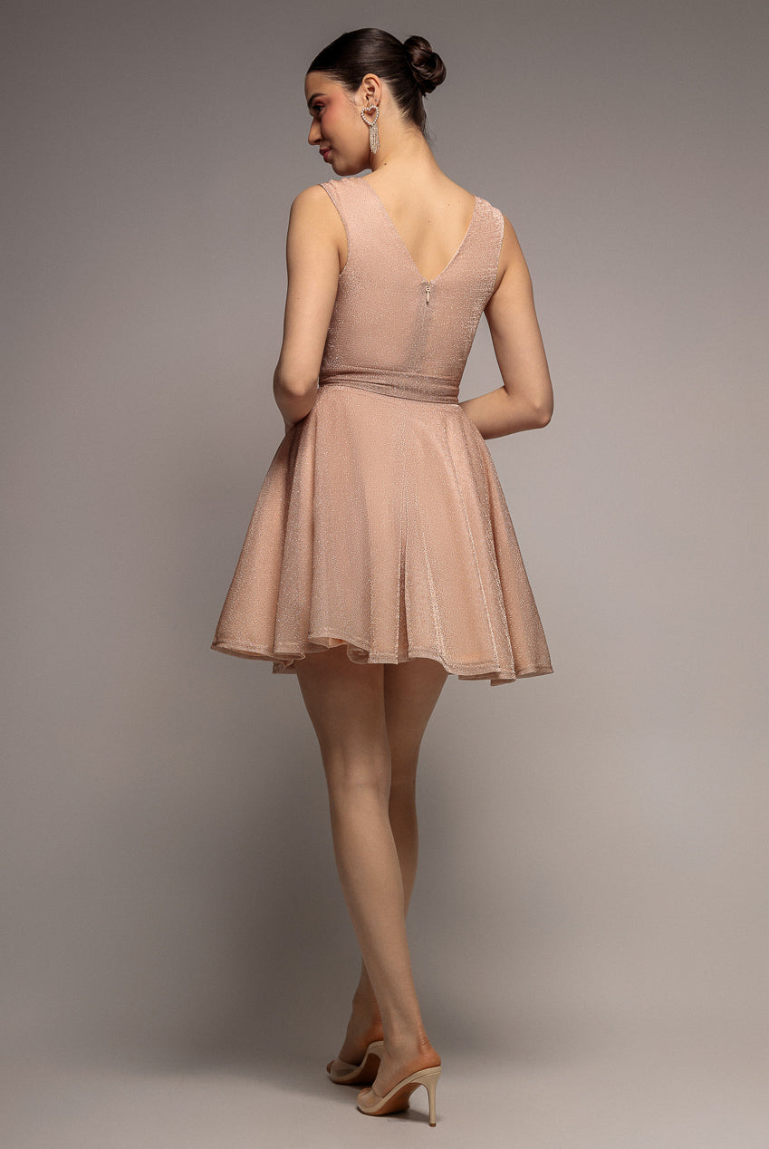 Goddiva Cross Over Sleeveless Mini Skater Dress - Nude