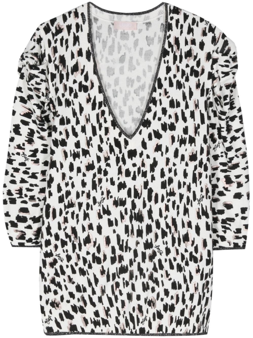 Animal-print v-neck knit top - Black