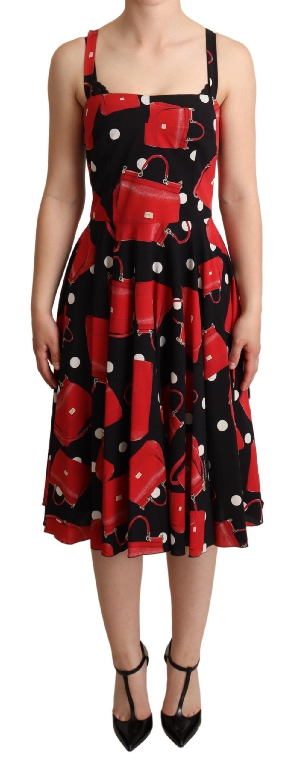 Handbag-Print Silk Dress — Black