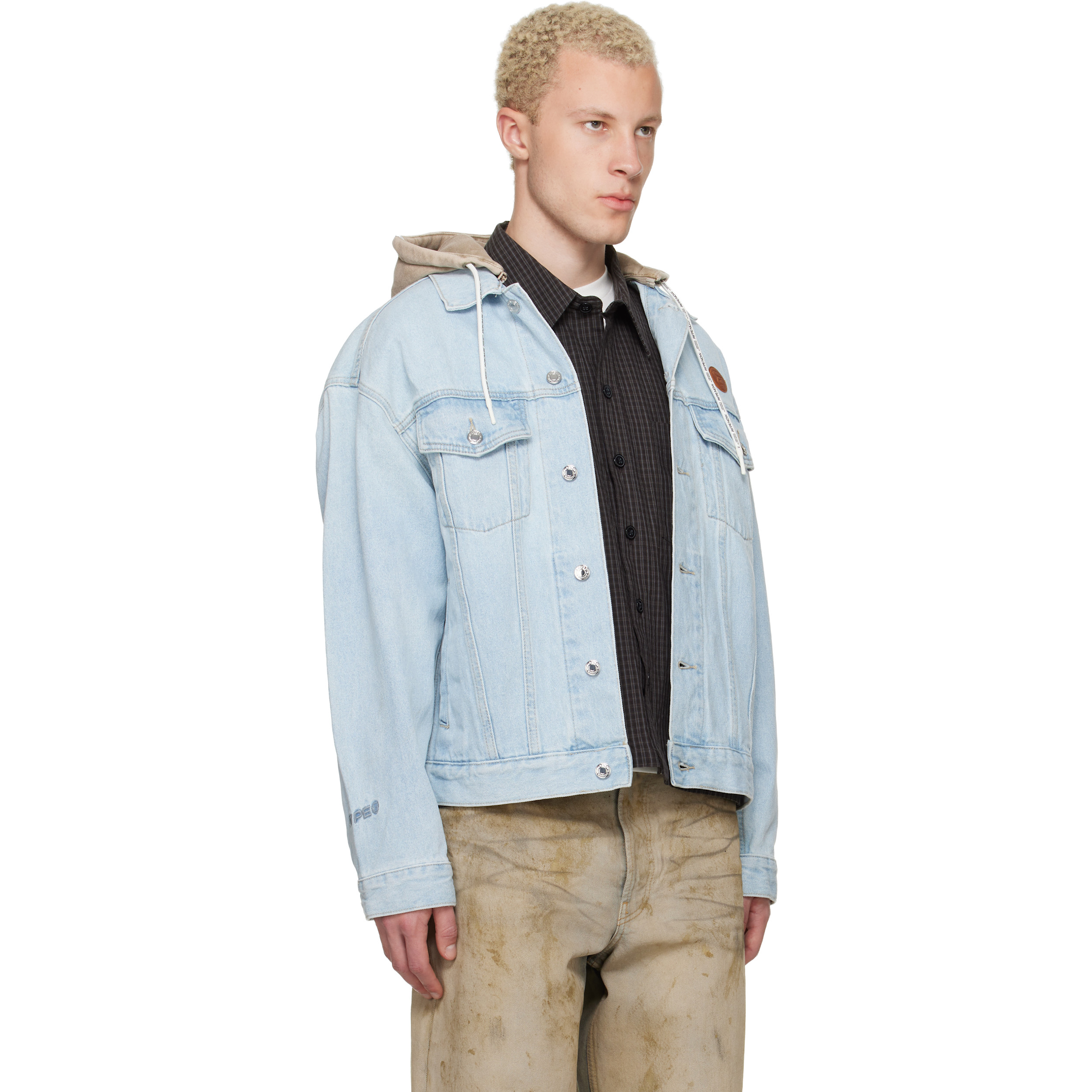 Blue 'AAPENOW' Moonface Hooded Denim Jacket