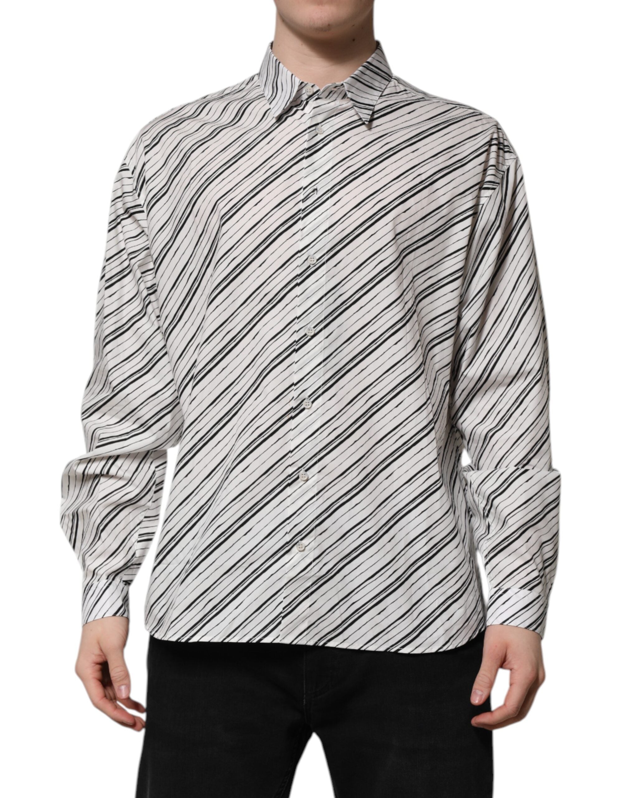 Diagonal Striped Cotton Shirt — White