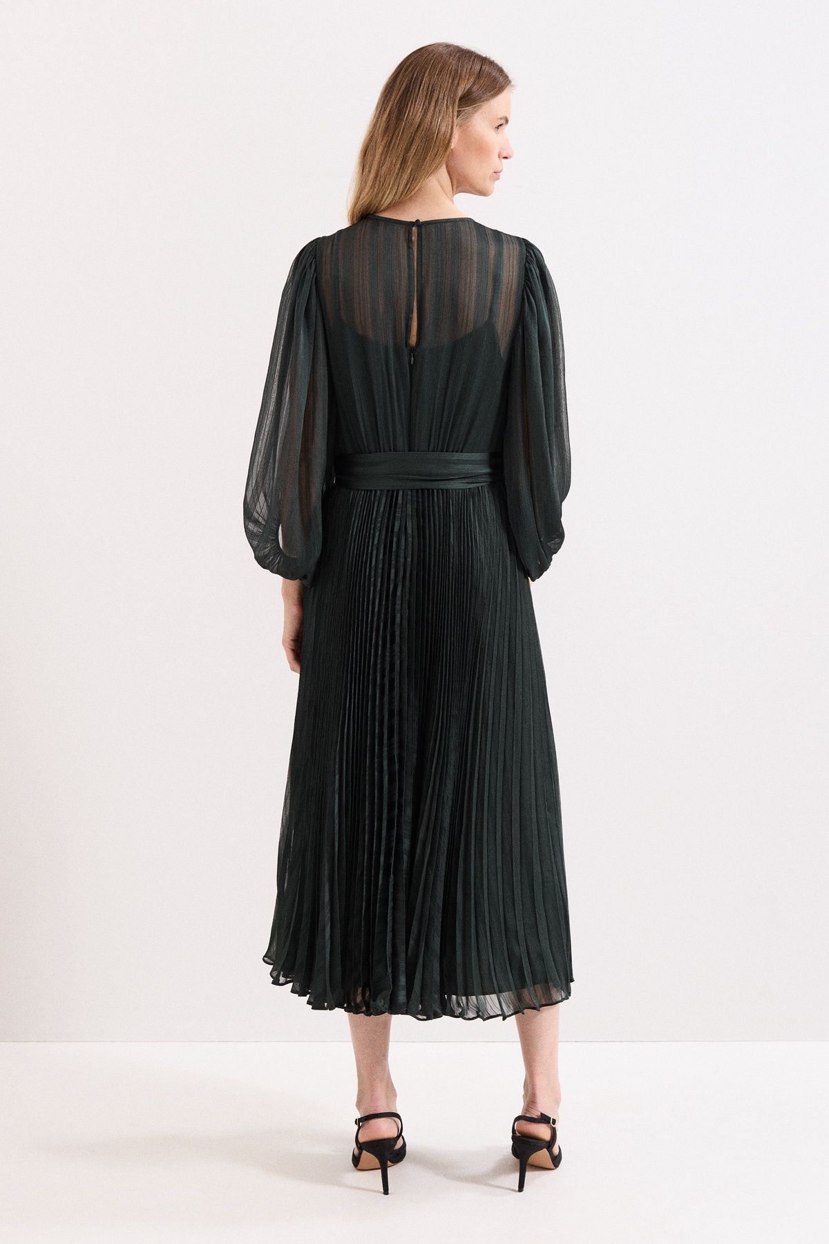 Phase Eight Women's Lucie Striped Pleated Midi Dress in Bottle Green