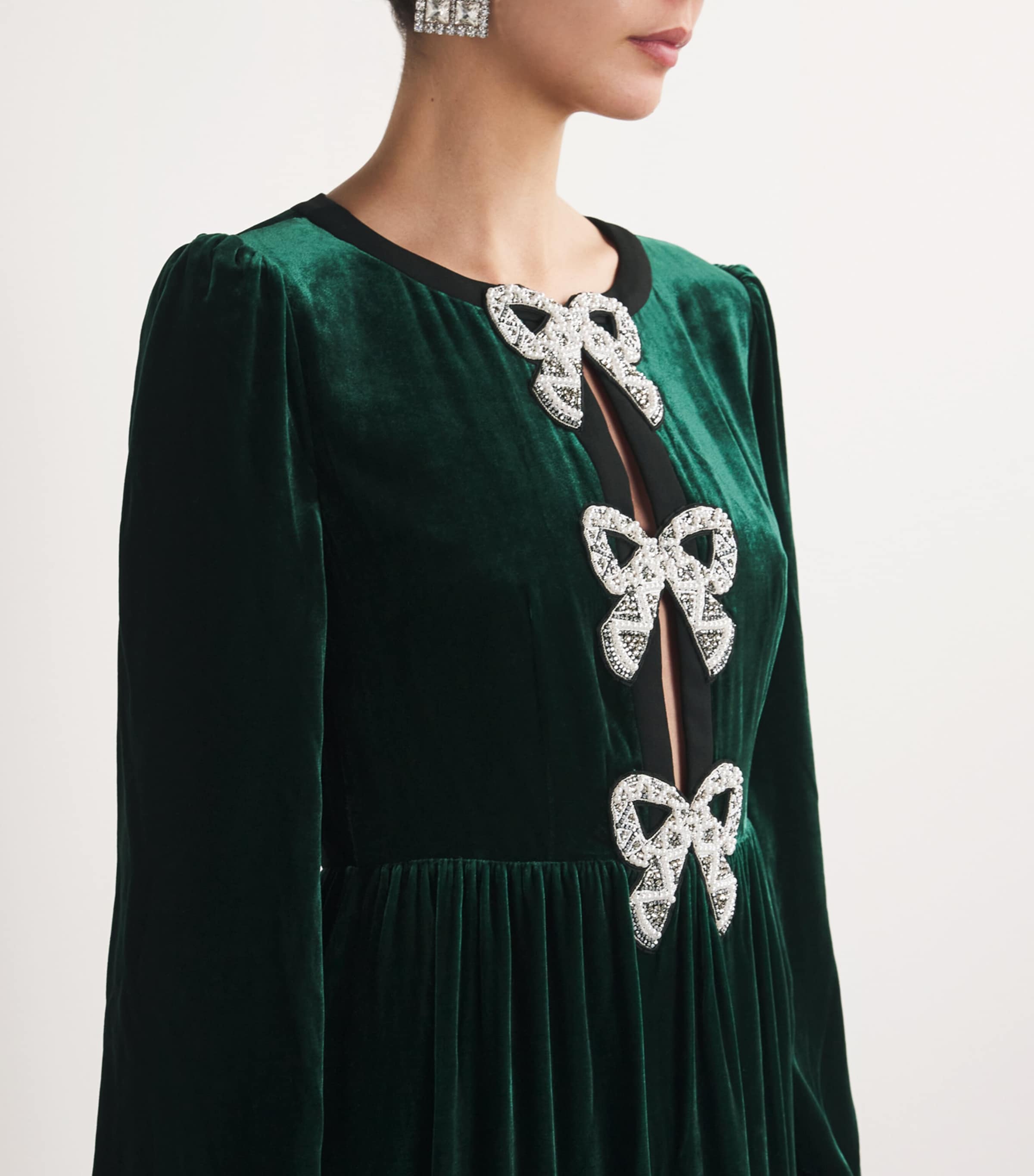 Velvet Embellished Camille Bows Midi Dress