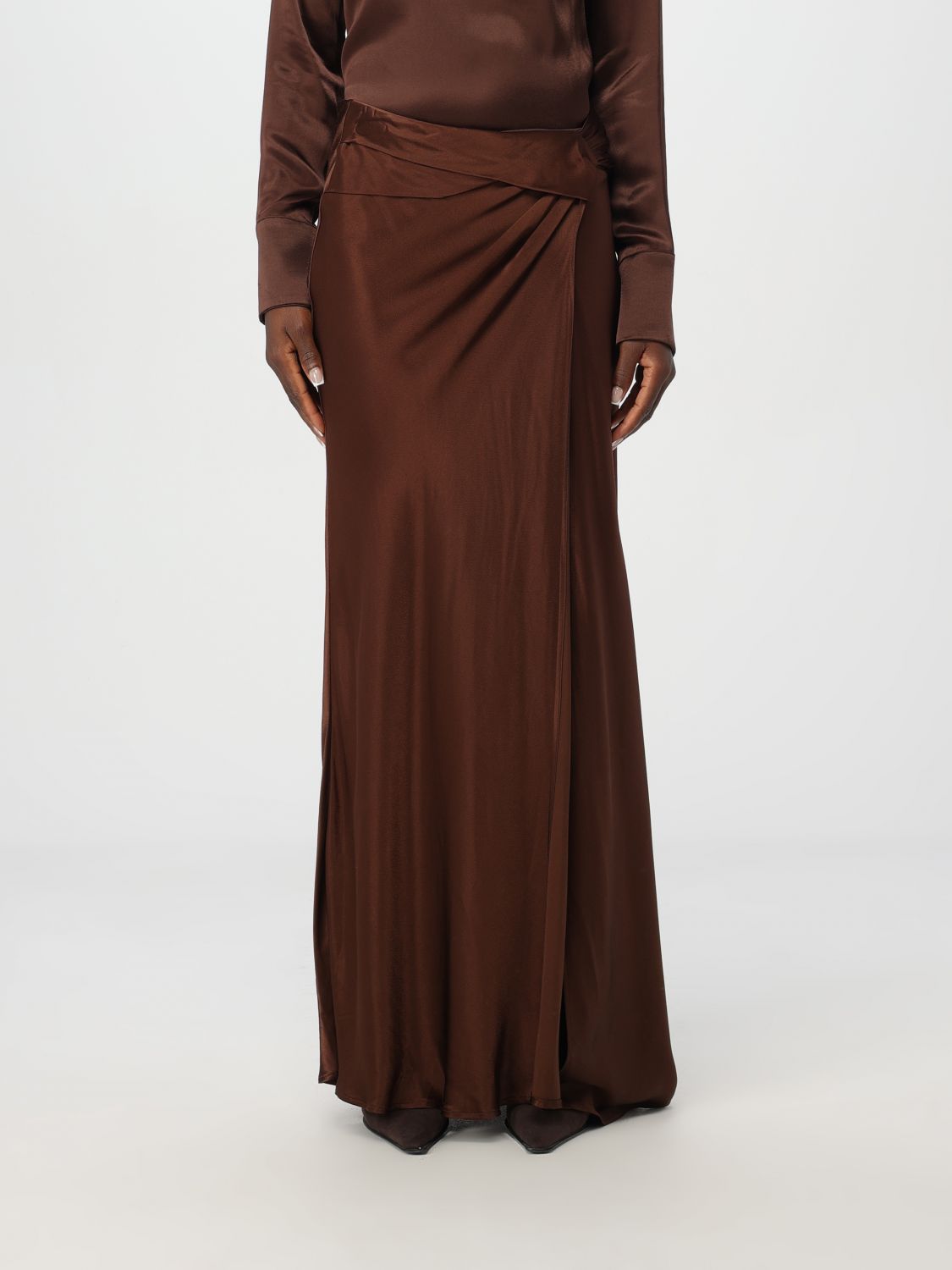 Draped satin skirt - Brown