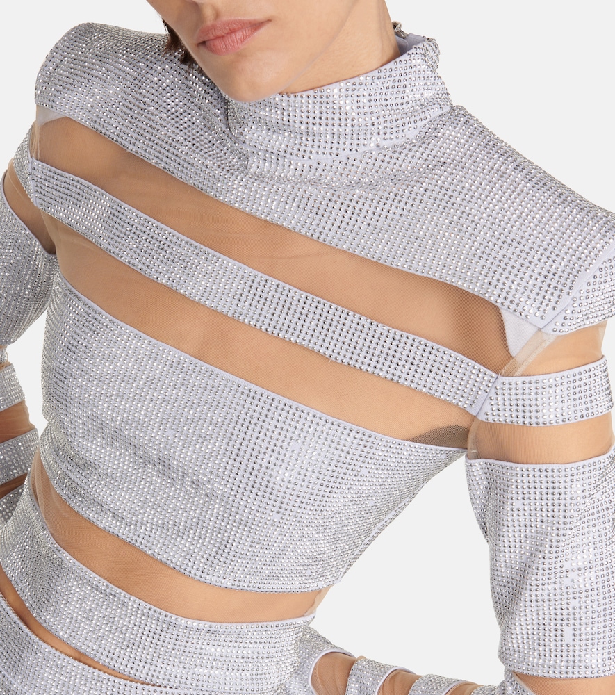 Mesh-paneled embellished top