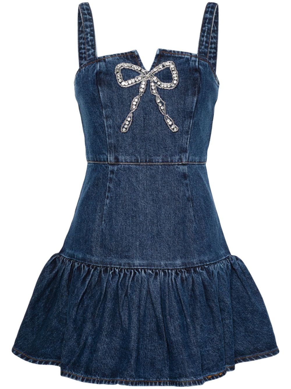 Bow-detail denim mini dress - Blue