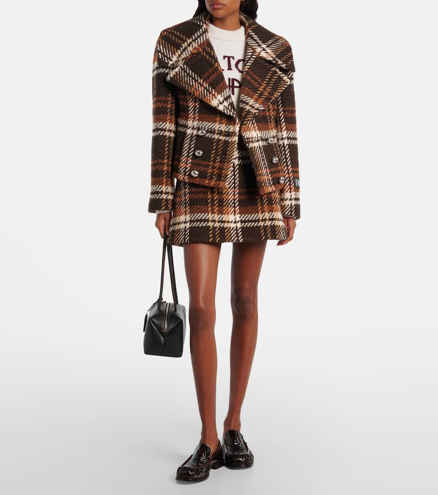 Checked double-breasted wool-blend jacket