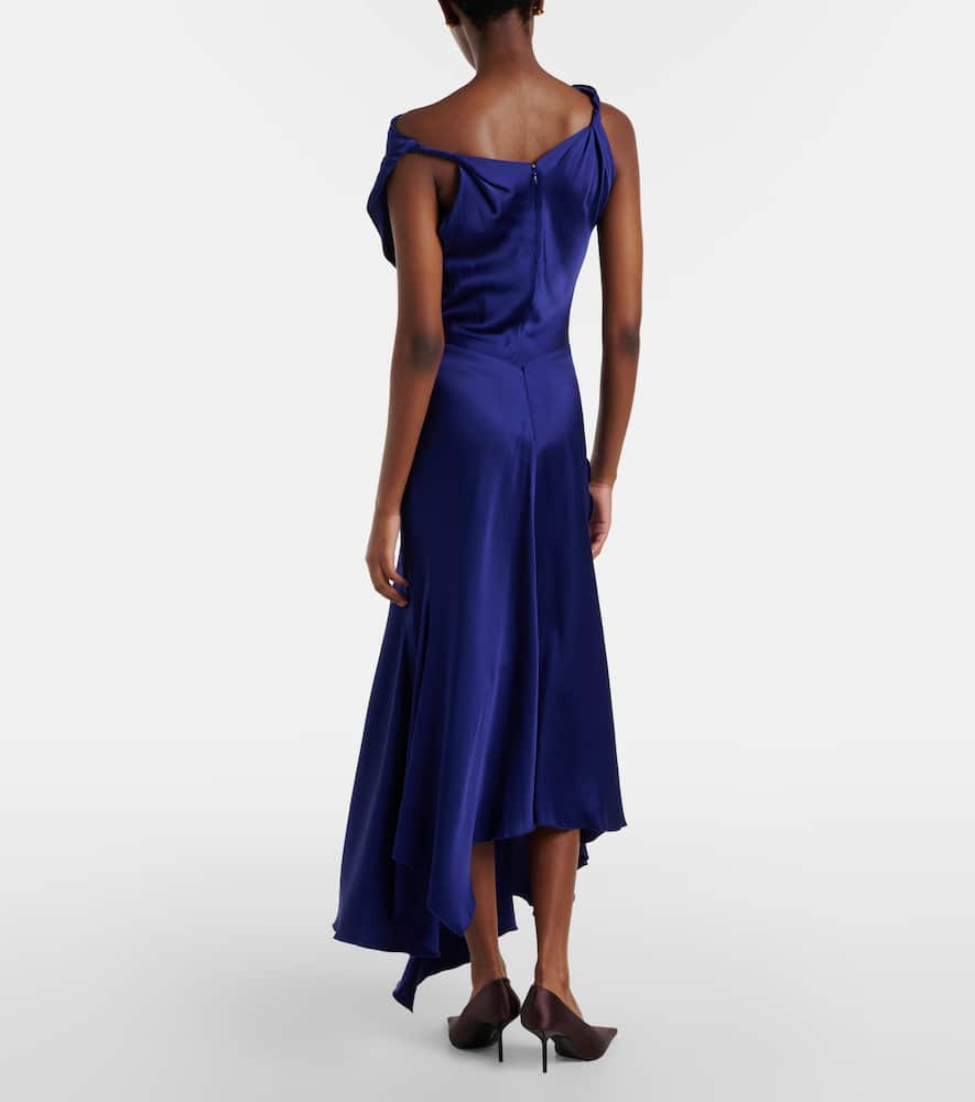 Draped asymmetric satin midi dress
