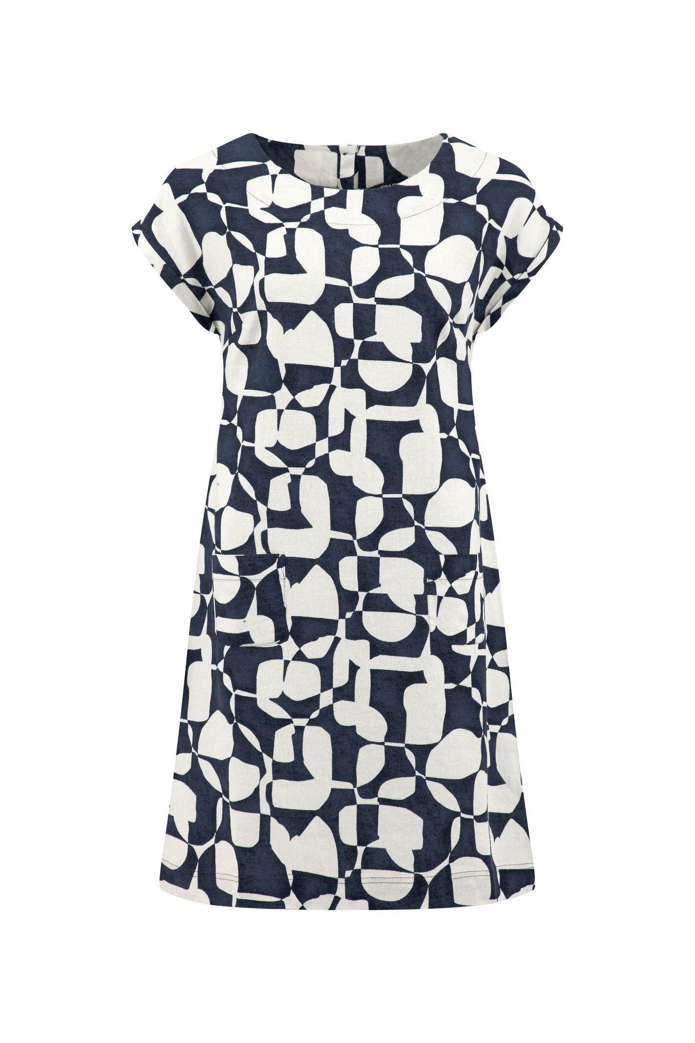Weird Fish Women's Orlando Printed Linen Rich Shift Dress in Mid Navy