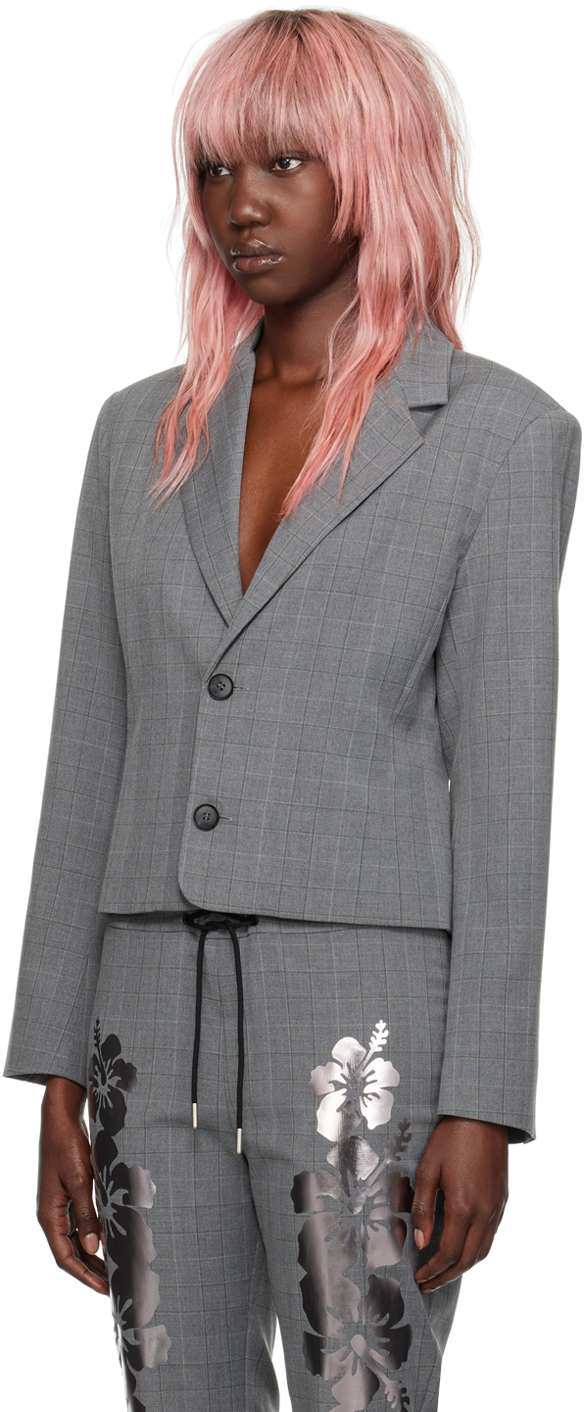 I'm Sorry by Petra Collins SSENSE Exclusive Gray Mimi Wade Edition Shrunken Blazer