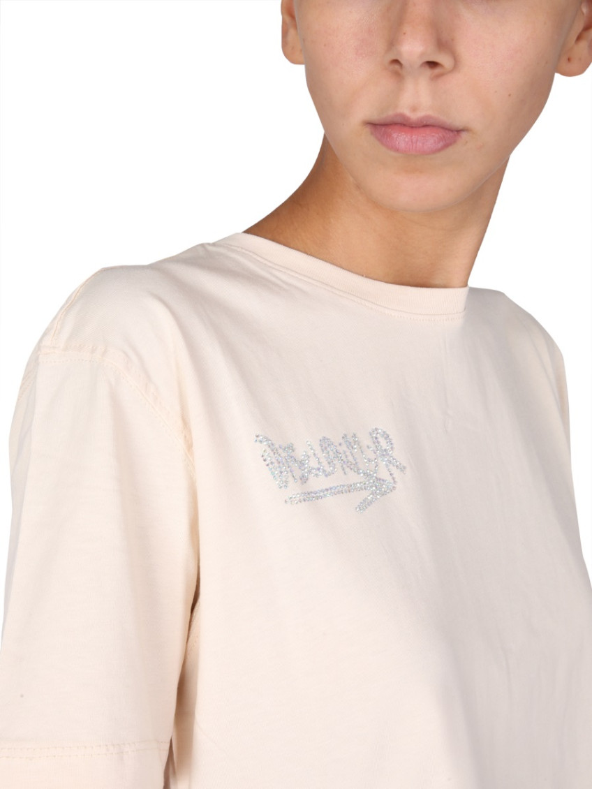 Beige Logo Crew Neck T-Shirt