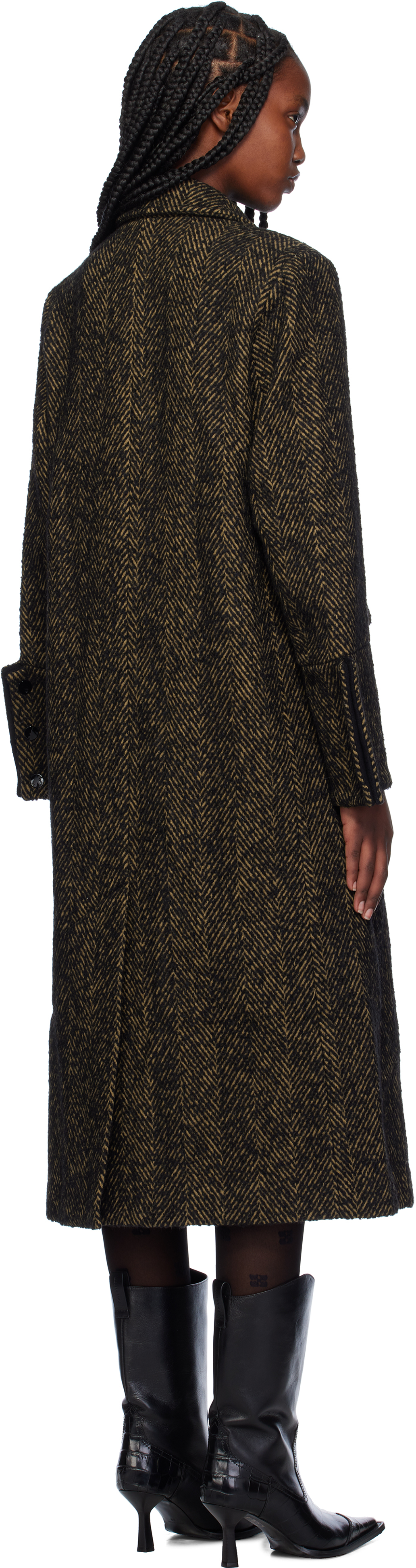 GANNI Brown Herringbone Wool Coat