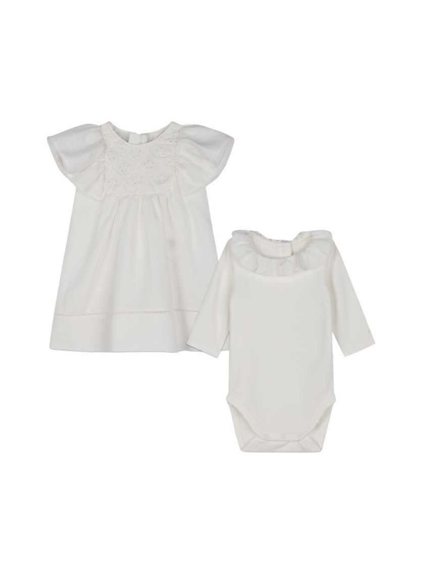 2 Piece White Embroidered Dress/Romper Sets (Baby Girl)