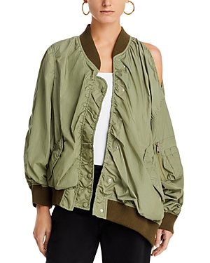 Asymmetric Cold Shoulder Bomber Jacket