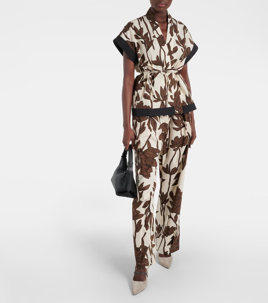 Belted floral cotton shirt